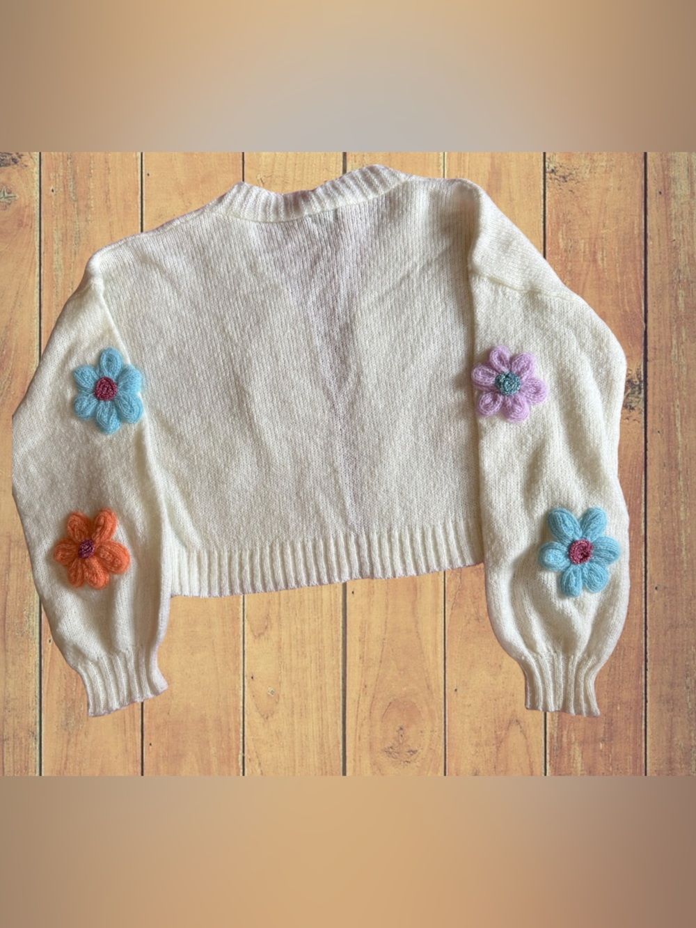 Dreamers by Debut Cropped Flower Power 3D Knit Ivory Cardigan NWOT - Picture 9 of 13